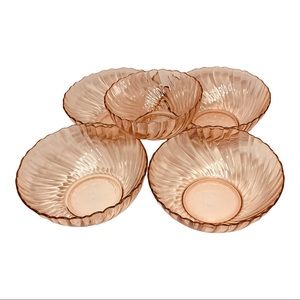 Vintage Arcoroc France Pink Bowls 4 Large, 1 Med